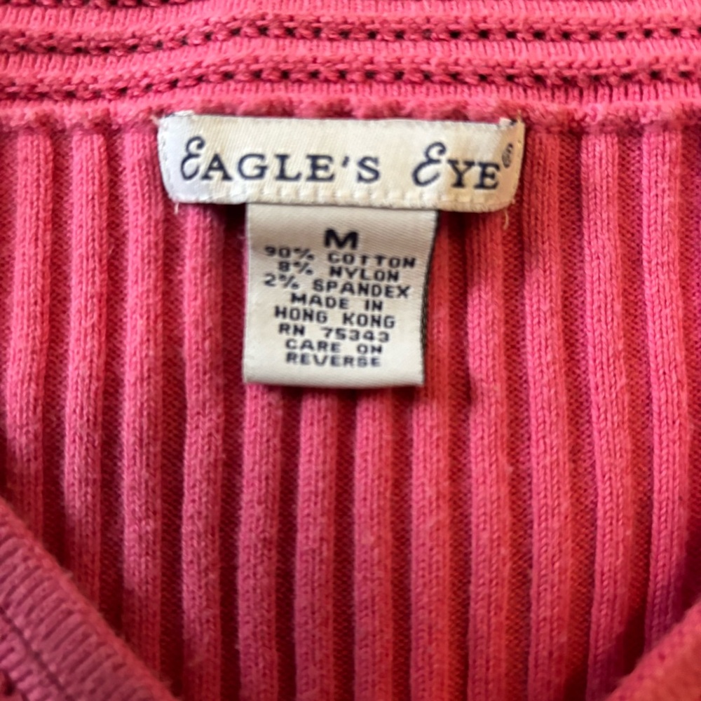 Y2K 2000s Eagle’s Eye Pink Coquette V-Neck Ribbed Sweater Knit Top - Medium - Picture 14 of 16